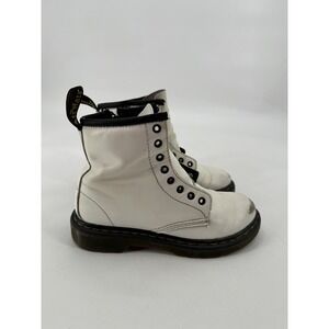 Dr.‎ Martens Doc's 1460 J/White Soft Leather Zip Up Combat Boots Sz US 1 (READ)